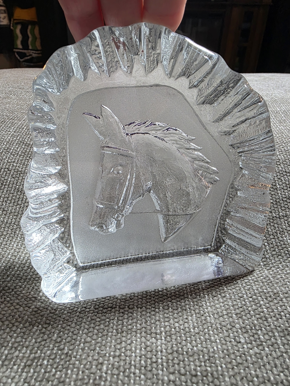 Frosted Glass Horse Head Sculpture Ruffled Edge Accent Piece